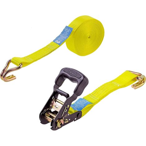 kwb 2x Zurrgurte 6 m x 35 mm, aus strapazierfähigem Polyesterband, mit Komfortentriegelung und Prüfschild, kunststoffummantelter Spannratsche, mit 2 Haken, TÜV / GS geprüft (1/5)