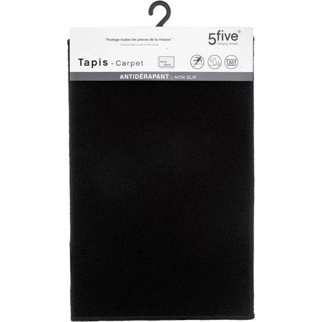 5Five Simply Smart – Tapis à poils courts anti-dérapant noir 40 x 60 cm – Revêtement en latex pour excellente adhérence – Facile d'entretien (1/4)