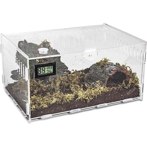Terrarium en acrylique pour escargots 30 cm 20 cm 15 cm, boîte d'alimentation en acrylique pour reptiles, boîte à nourriture transparente pour reptiles, récipient portable pour terrarium d'animaux