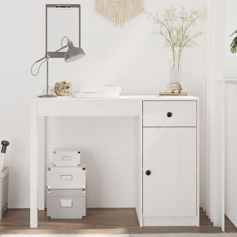 Bureau Informatique, Table de travail, Meuble de Bureau Blanc 100x50x75 cm Bois massif de pin HYB71485 (1/5)
