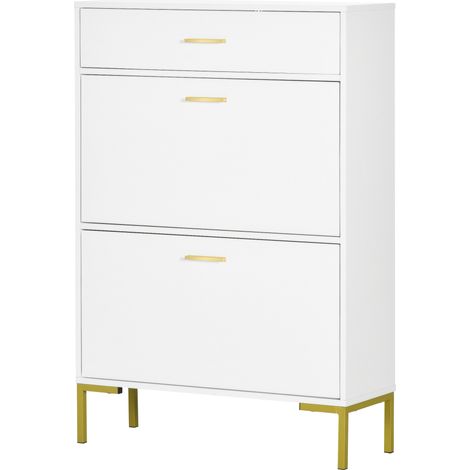 Three Drawer Slim Shoe Storage Cabinet, 12 Shoe Pairs White (1/5)