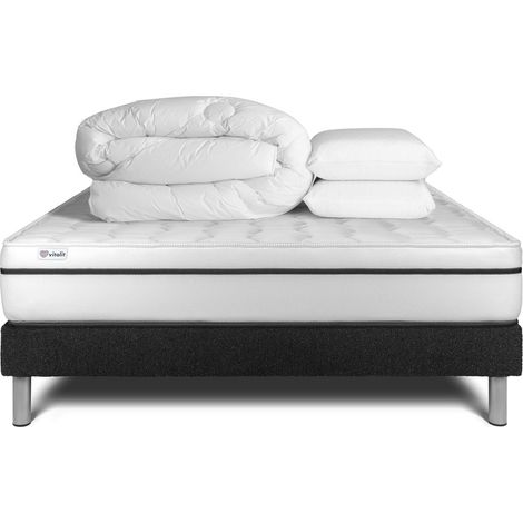 Komplettpaket Bett - Matratze 140x200 cm + Boxspringbett mit Lattenrost (im Set) + 2 Kopfkissen + Bettdecke - Vital Spa