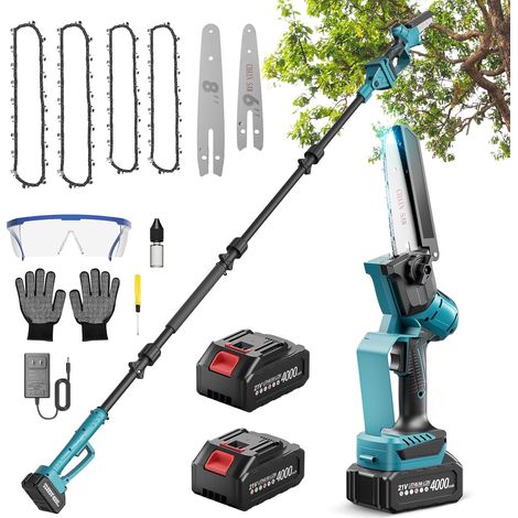 2 in 1 Pole Pruner 6 and 8 Inch, Mini Chainsaw with 2 Batteries 4000 mAh, 4 Lengths Can Be Spliced Extension up to 14.1 ft Pruner for Garden, Branches and Wood (1/5)