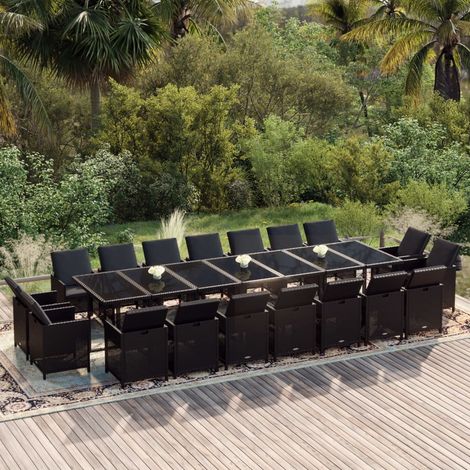 Lot de 19 Ensemble à dîner,Mobilier Table+Chaises de jardin coussins Résine tressée Noir -59852 (1/5)