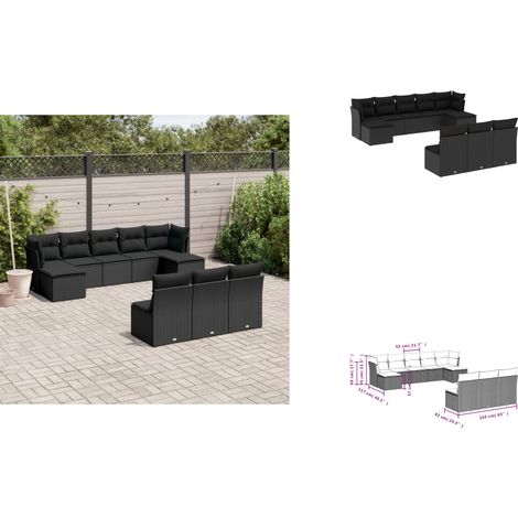 10-tlg. Garten-Sofagarnitur mit Kissen Schwarz Poly Rattan - Gartensortiment - Gartenmöbelset - Lounge Möbel - Rattan Gartenmöbel - Polyethylen Gartenmöbel (1/3)