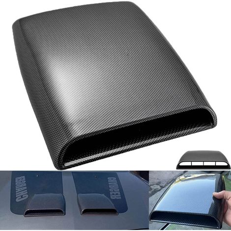 Cache d'aération décoratif universel pour capot de voiture, style turbo, en fibre de carbone noire. (1/5)
