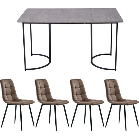 Ensemble de salle à manger 5 pièces, table à manger avec 4 chaises, ensemble de table de cuisine moderne, table de cuisine 140×80 cm avec pieds en métal noir, plateau MDF gris, chaises de salle à mang (1/5)