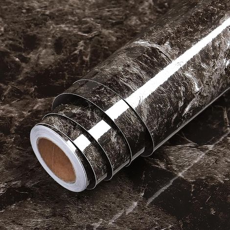 Papier Adhesif pour Meuble Cuisine Film Adhesif pour Meuble Effet Marbre Noir 60cm x 400cm Autollant Plan de Travail Vinyle Rouleau Papier Peint Marbre Brillant Crédence Adhésive pour Armoire (1/5)