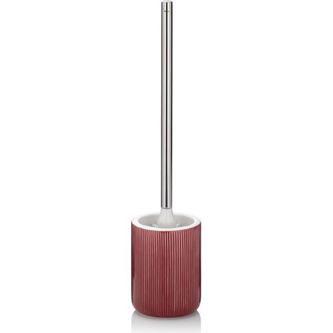 Brosse à WC avec réservoir 44,5 cm AVA, Brosse à WC avec tête de Brosse Interchangeable, Ensemble Brosse WC, céramique, Manche INOX, Rouge (1/5)