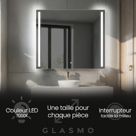 Miroir LED Lumineux 70x50 cm Claire - Horizontal Rectangulaire de Salle de Bain Mural avec éclairage Blanc Froid 7000K avec Interrupteur Tactile (1/5)