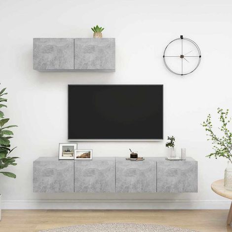 vidaXL Set de muebles de salón 3 pzas madera ingeniería gris hormigón (1/5)