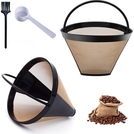 Filtre Café - 2 Pièces - Inox - Maille Fine - Pour 8 à 12 Tasses - Avec Brosse Et Cuillère (1/5)