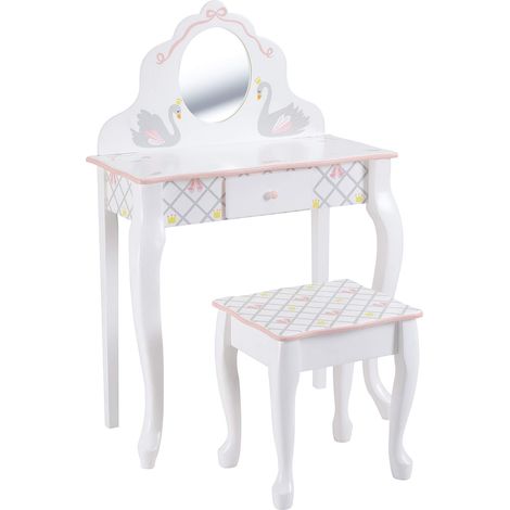 Coiffeuse Enfant avec Tabouret Miroir en Bois Fille TD-12890A (1/5)