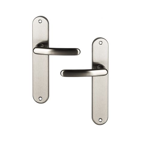Ouvre&Déco – 2 poignées de porte intérieure en zamak nickel mat sur plaque BdC entraxe 195mm, MORGANE