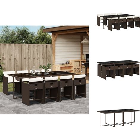 Ensemble à manger de jardin et coussins 9 pcs marron poly rotin - Salon De Jardin - Meuble De Jardin - Set Salon De Jardin - Table De Jardin - Chaises De Jardin (1/5)