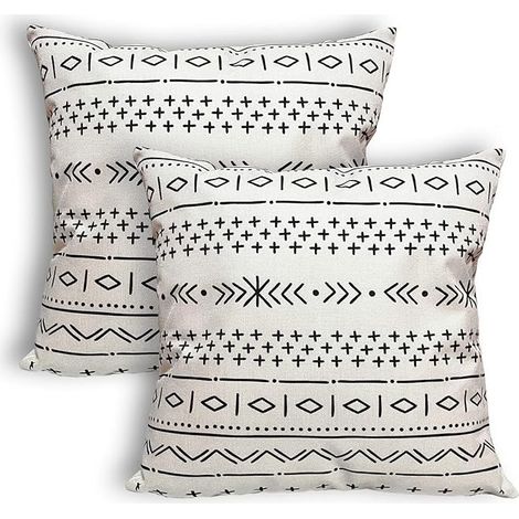 Lot de 2 Housses de Coussin Boho Noir & Crème, 18x18 Pouces, Imperméables, Décor Extérieur/Intérieur pour Canapé, Patio (1/5)
