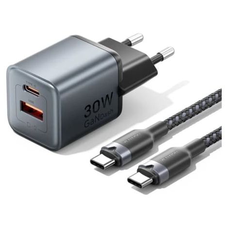 Cargador de Pared GaN Vention TZ-FEWH0-EU/ 1xUSB Tipo-C/ 1xUSB/ 30W