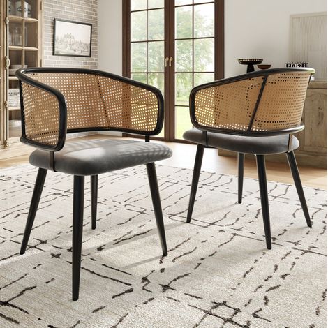 chaise salle a manger rotin velours confort gris 47 cm OKMYHOME (1/5)