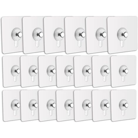 Lot de 20 Adhesif Accroche Tableau Sans Percer, Attache Cadre Adhésif Crochets pour Accroche Cadres Photo, Art Mural, Décoratives, Sans Trou(Transparent) (1/5)