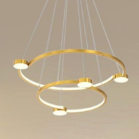 TRADE SHOP - Lampadario A Sospensione Led 60w 2 Cerchi Con Telecomando Design Moderno Oro 71118 - (1/4)
