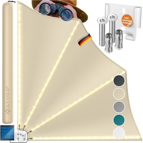 Kesser – Éventail de balcon pliable avec LED – Brise-vue résistant aux intempéries 140cm x 140cm – Support mural pour balcon et terrasse (1/5)
