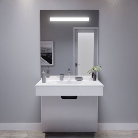 Einzelwaschtischmˆbel 90 cm  EPURE PMR mit LED-Spiegel ElÈgance ht105 - Glânzendes Weiﬂ (1/5)