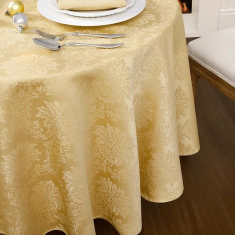 Runde Tischdecke Gold 200 cm Jacquard Barock mit Fleckenschutz, pflegeleicht