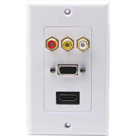 3RCA + HDMI + VGA-Wandplatte, HDMI-Komponenten-Composite-Audio-Video-Ladebuchse, Steckdosenhalter, Frontplatte, Panel-Abdeckung, Weiß (3RCA & HDMI & VGA), RCA&HDMI&VGA