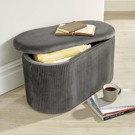 Aurora Velvet Grey Ottoman Storage Box Pouffe Seat Stool Footstool Storage Bench (1/5)