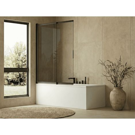 SOULHOME - Mampara Bañera Frontal Abatible y Extensible (Ancho 70-121cm) Cristal 6mm Antical - Perfil Negro H=150cm (1/4)