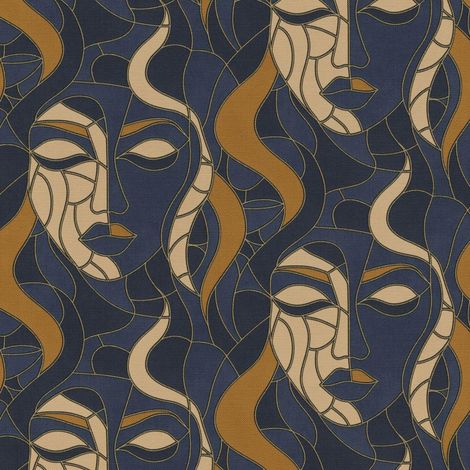 Erismann Navy Blue Mosaic Faces Wallpaper Modern Contemporary Abstract (1/4)