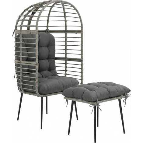 Light Grey Woven Resin Egg Chair with Footstool (1/5)