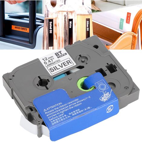 Ruban adhésif pour imprimante à étiquettes Brother - Cassette 12mm argent mat et noir (1/5)