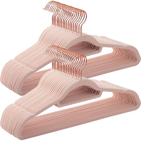 Juego de 50 perchas de Terciopelo rosa con ganchos giratorio (1/4)