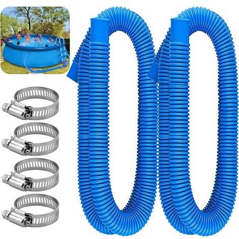 Tuyau de rechange pour pompe de filtration de piscine, avec 4 anneaux de raccordement métalliques (bleu) (1/5)
