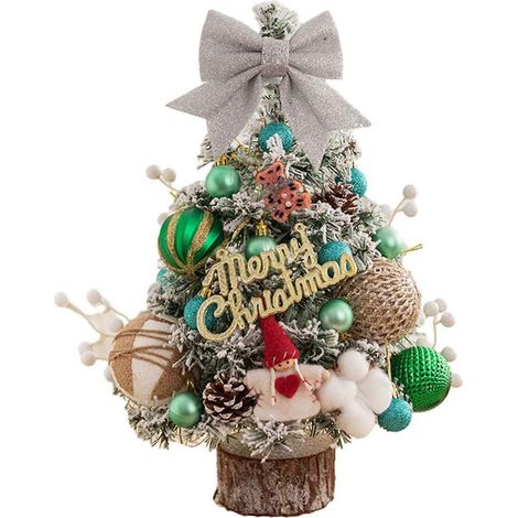 Mini sapin de Noël de bureau, 45CM Mini petit arbre de Noël de bureau avec lumière LED pour décor de bricolage de fête à la maison de vacances (vert) (1/2)