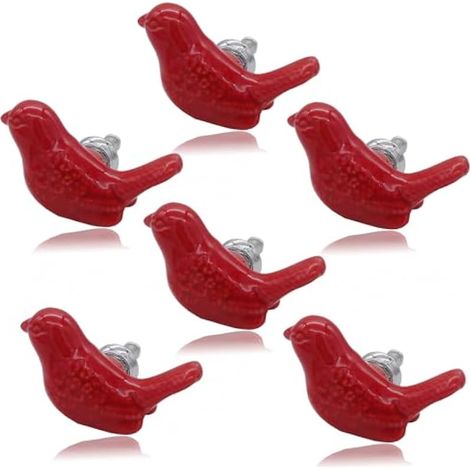 Lot de 6 boutons et poignées de tiroir vintage en céramique, motif oiseaux, décoration artistique pour placard, commode, chambre d'enfant, salle de bain, cuisine, porte de placard avec vis (1/5)