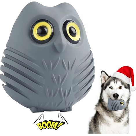 Jouet à mâcher hibou couineur gris Toozey pour chiens (1/5)