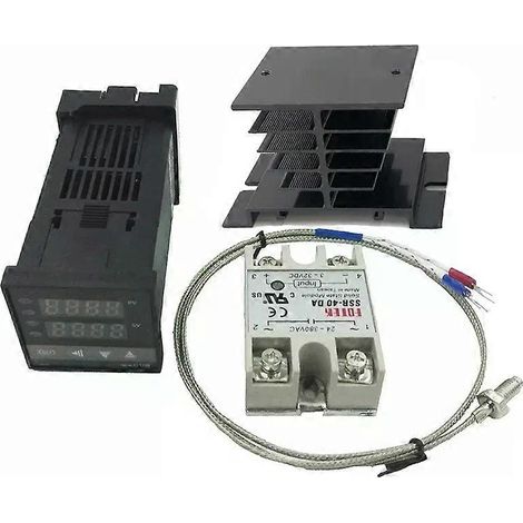 REX-C100 Digitaler PID-Temperaturregler, Thermostat-Relais/SSR-Ausgang, 1300 °C, Thermoelement-Sonde Typ K, Kühlersensor SSR40DA (1/4)