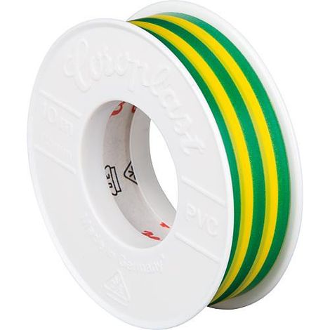 Rubant isolant pour l'electricite vert-jaune largeur 15 mm longueur 10 metres (1/3)
