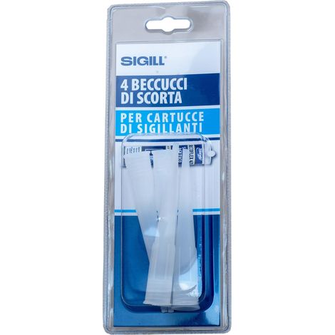 Sigill - 4 Beccucci di Scorta in Blister, Ricambi Universali per Cartucce Silicone, Compatibili con Sigillanti Acrilici e Poliuretanici, Per Applicazioni Precise e Pulite