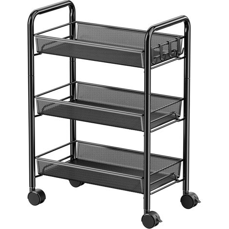 Petit chariot de rangement alimentaire, étagère de cuisine, étagère de rangement au sol à plusieurs niveaux, roulettes mobiles, rangement multifonctionnel pour les collations et autres en-cas. (1/5)