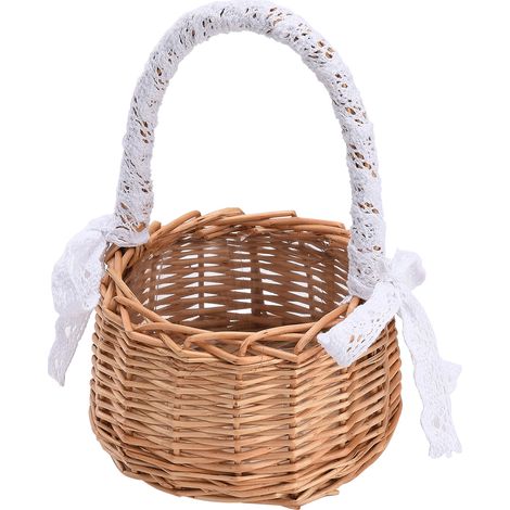 Geflochtener Blumenkorb mit Griff, geflochtener Rattan-Blumenaufbewahrungskorb für Zuhause, Hochzeit, Geburtstag (1/5)