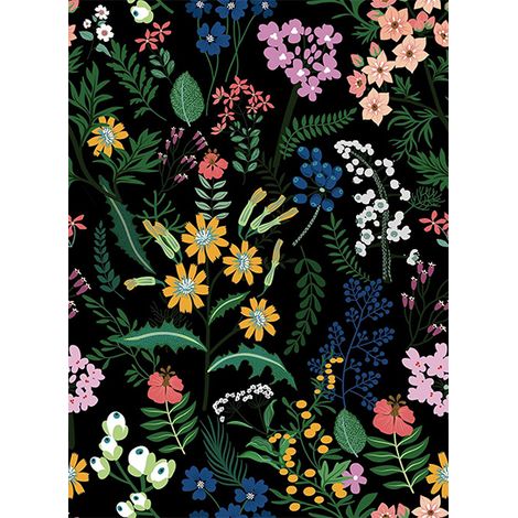 Papier peint végétal foncé, papier peint végétal de couleur noire à peler et coller 5M 44CM (1/3)