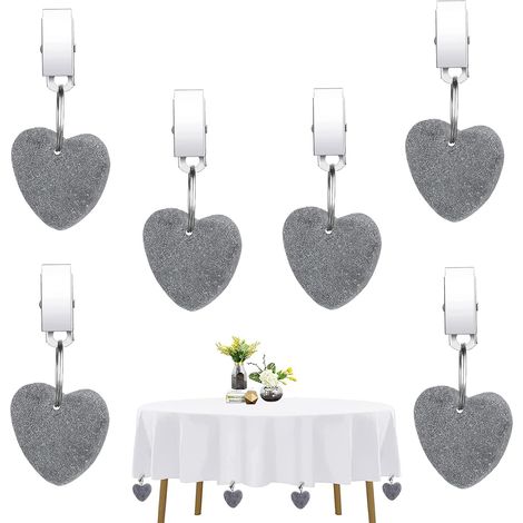 6 Pièces Poids de Nappe, Poids de Nappe en Pierre Naturelle, Poids de Nappe en Forme de Cœur avec Pince, Gris Poids de Couverture de Table pour Fête, Camping, Mariage, Jardin, Pique-Nique (1/5)