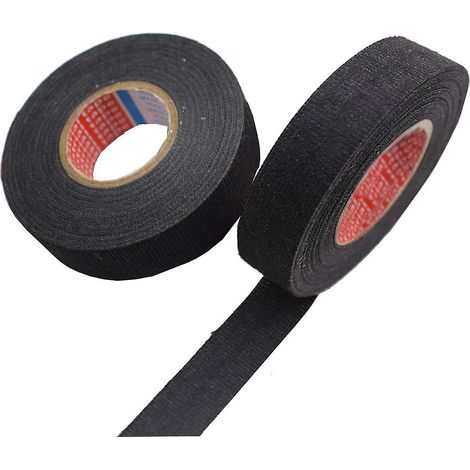 2 rouleaux de ruban adhésif en tissu noir haute température spécialement conçu pour les faisceaux de câbles automobiles (19 mm x 15 m, 25 mm x 15 m) (1/5)