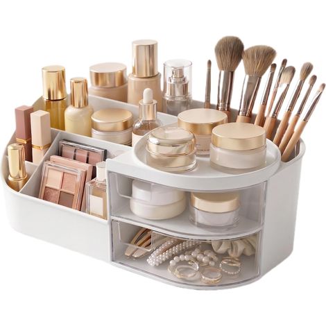 Organisateur de Maquillage Blanc Boîte de Rangement Maquillage Tiroir (1/4)