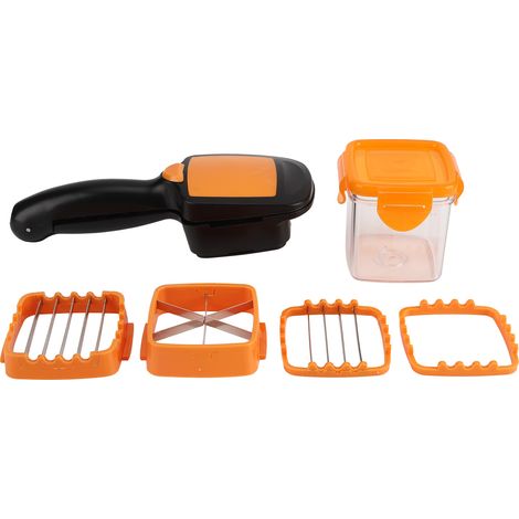 Couteau multifonction 5 en 1 découpe légumes, fruits, salade, ail – outil de cuisine en acier inoxydable orange (1/5)