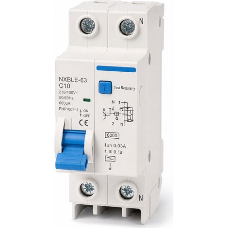 Disjoncteur différentiel 1P+N 10A courbe C 6kA EN61009