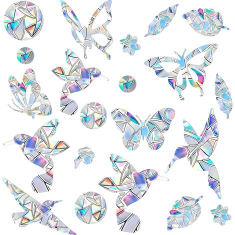 (6 Pièces)  Stickers Anti Collision Oiseaux,Autocollants de Fenêtre en Forme d'Oiseau Ronds Papillon,PVC Rainbow Prism-Autocollant en  Fenêtres Verre (1/5)